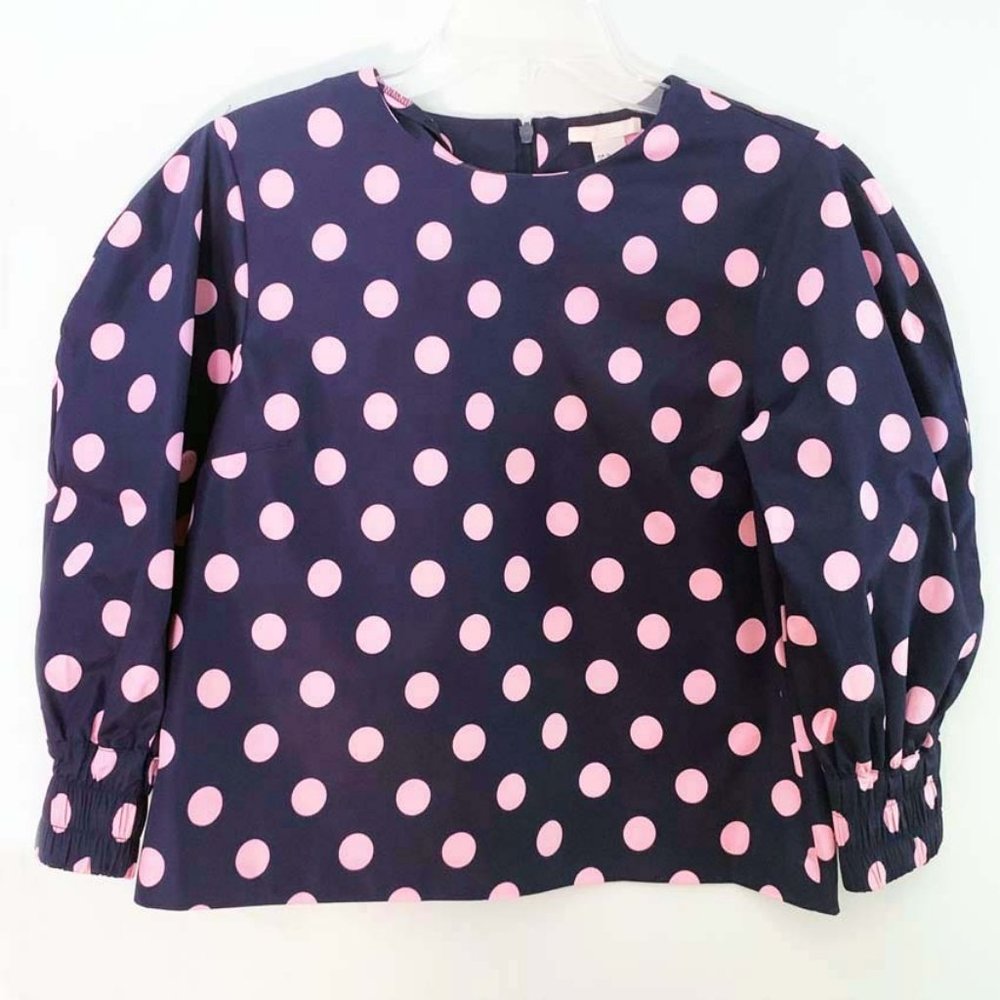 H&M Long Sleeve Navy and Pink Polka Dot Top